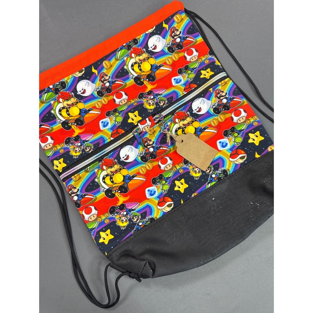 Mario Kart Rainbow Road Drawstring Backpack Handmade Cinch Bag New